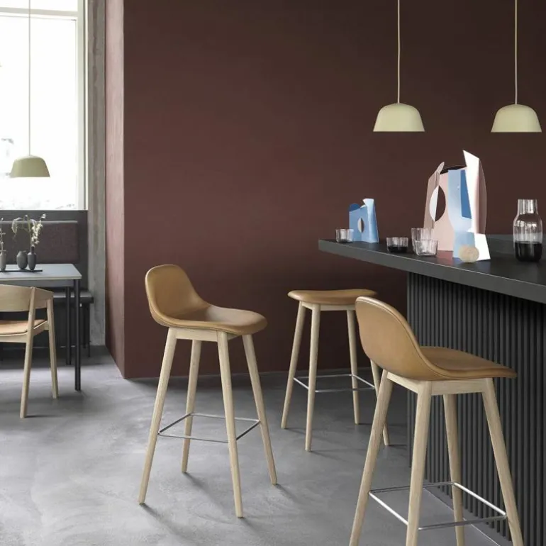 Fiber Barkruk - Houten Onderstel Rugleuning